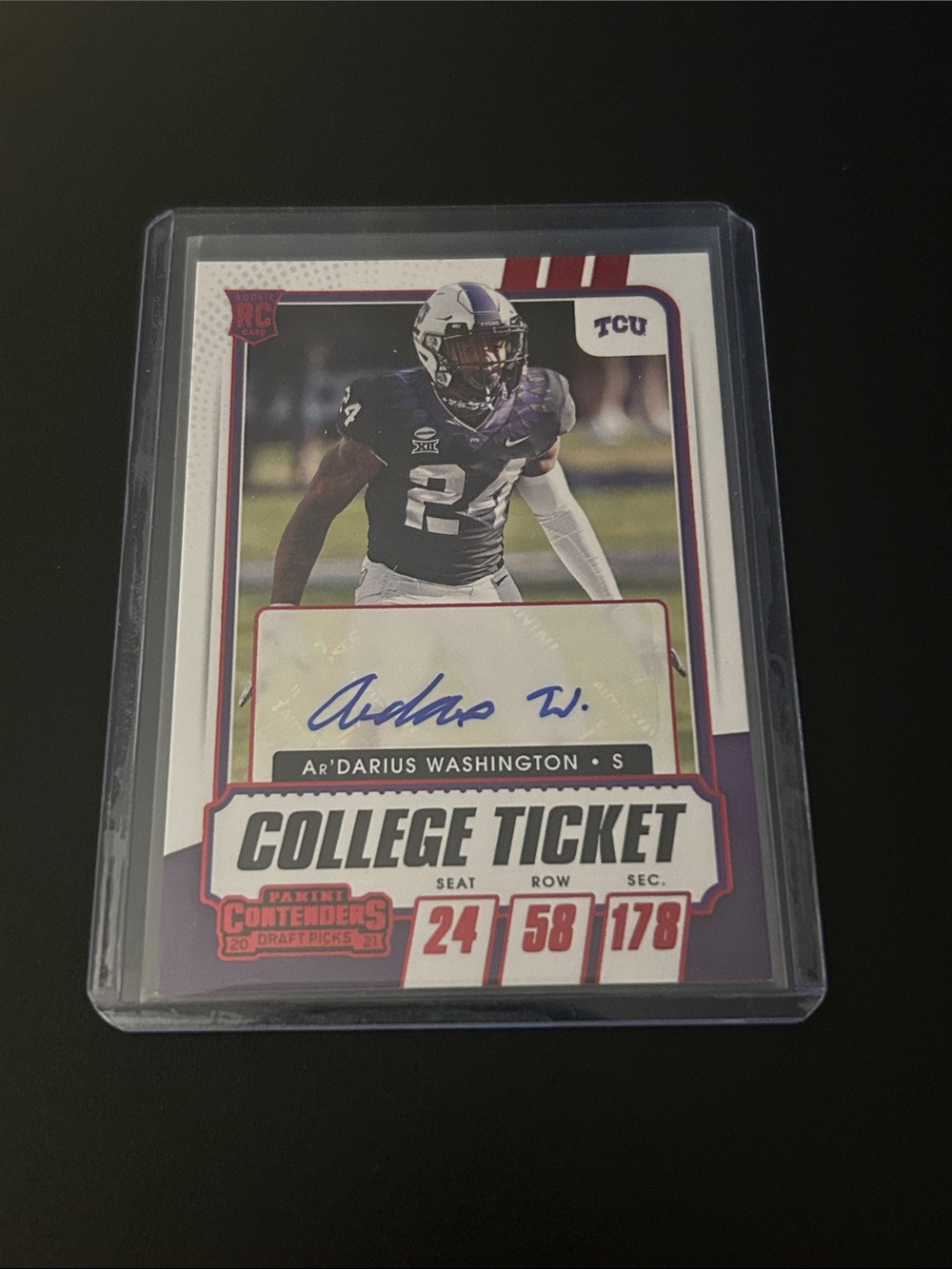 2021 Contenders Draft Red Foil #289 Ar'Darius Washington TCU Ravens Rookie Auto